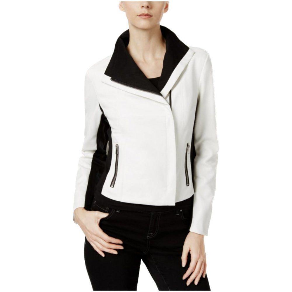 Chic White & Black Zipped Up Jacket Size Medium